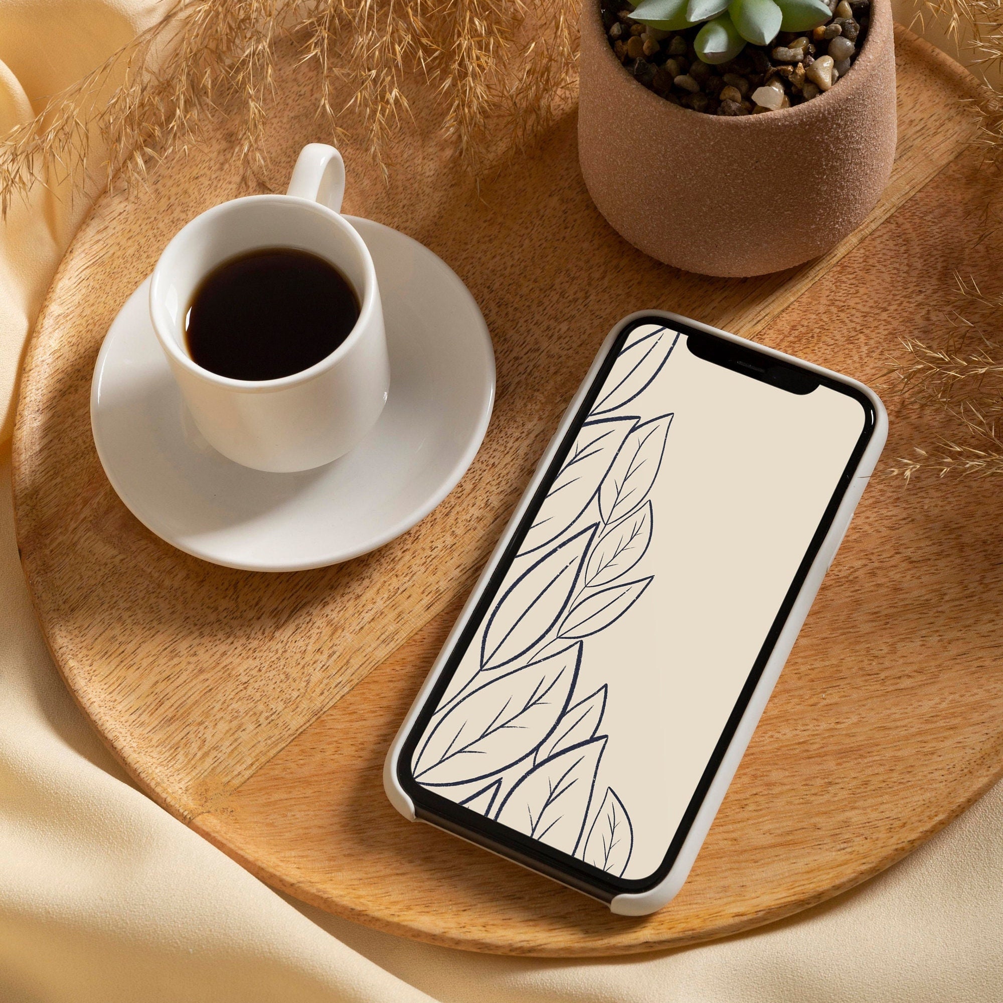 Botanical Phone Wallpaper Neutral Iphone Lock Screen Etsy Denmark