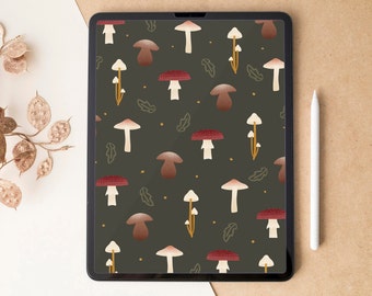 Papel de parede de cogumelos de outono para iPad | Fundo aconchegante de outono para tablet