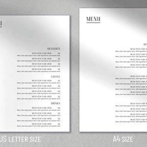 Printable Menu Canva Template Modern Restaurant Menu Trendy Cafe Price ...