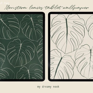 Plant iPad wallpaper | Monstera leaf tablet lock screen | Boho iPad background | Leaves aesthetic iPad home screen green wallpaper