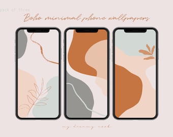 iPhone boho bakgrundsbilder | Minimalistisk telefonlåsskärmsbakgrund | Boho abstrakt hemskärm iOS bakgrundsbild | Neutral bakgrund för Android-telefoner