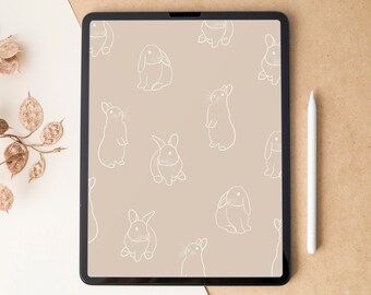 Bunnies tablet lockscreen| neutral iPad wallpaper | Year of the rabbit wallpaper | Chinese zodiac home screen | Cute bunny lock screen