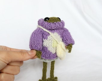 Small knit froggy | Cute handmade frog doll with sweater | Crochet froggy friend