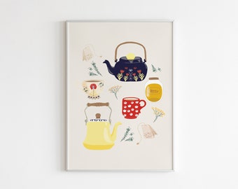 Hygge Tea Time Illustration: Kitchen Wall Art Print