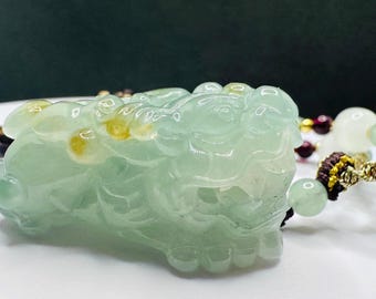 Grade A Jadeite Pixiu Pendant | Feng Shui Wealth Amulet, Moving Mouth Bead