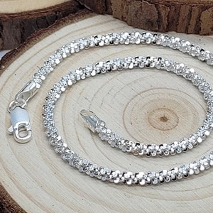 Sparkly Daisy Popcorn Sterling Silber Fußkettchen 24,5 cm Chunky Ankle Armband