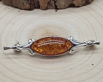 Vintage Style Sterling Silver Amber Brooch Jewellery