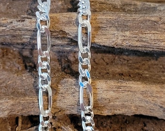 Chaîne de cheville épaisse en argent sterling Figaro - Très petite 8" ou grande cheville 10,5" jusqu'à Extra large 13,5" Bracelet de cheville pour femme et homme