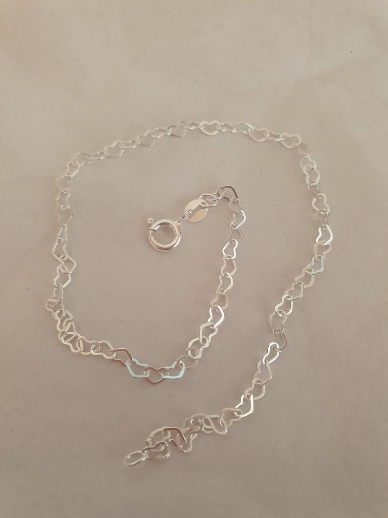 Heart Anklet Sterling zilver 8 9 10 11 12.5 Verstelbare Pretty Hearts Ankle Chain Hallmarked. Extra Large Anklet & Slim Ankle Chain afbeelding 8