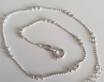 Sterling silver anklet hand beads sparkling ball ankle chain 9.5-10.5" 27cm or 10.5-11.5" 12.5 13.5" (34CM)  Extra Large Anklet or 8" Small