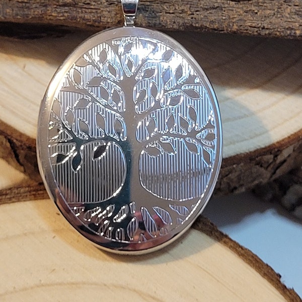 Médaillon en argent sterling Tree of Life Double Support photo Grande taille 25 x 40mm