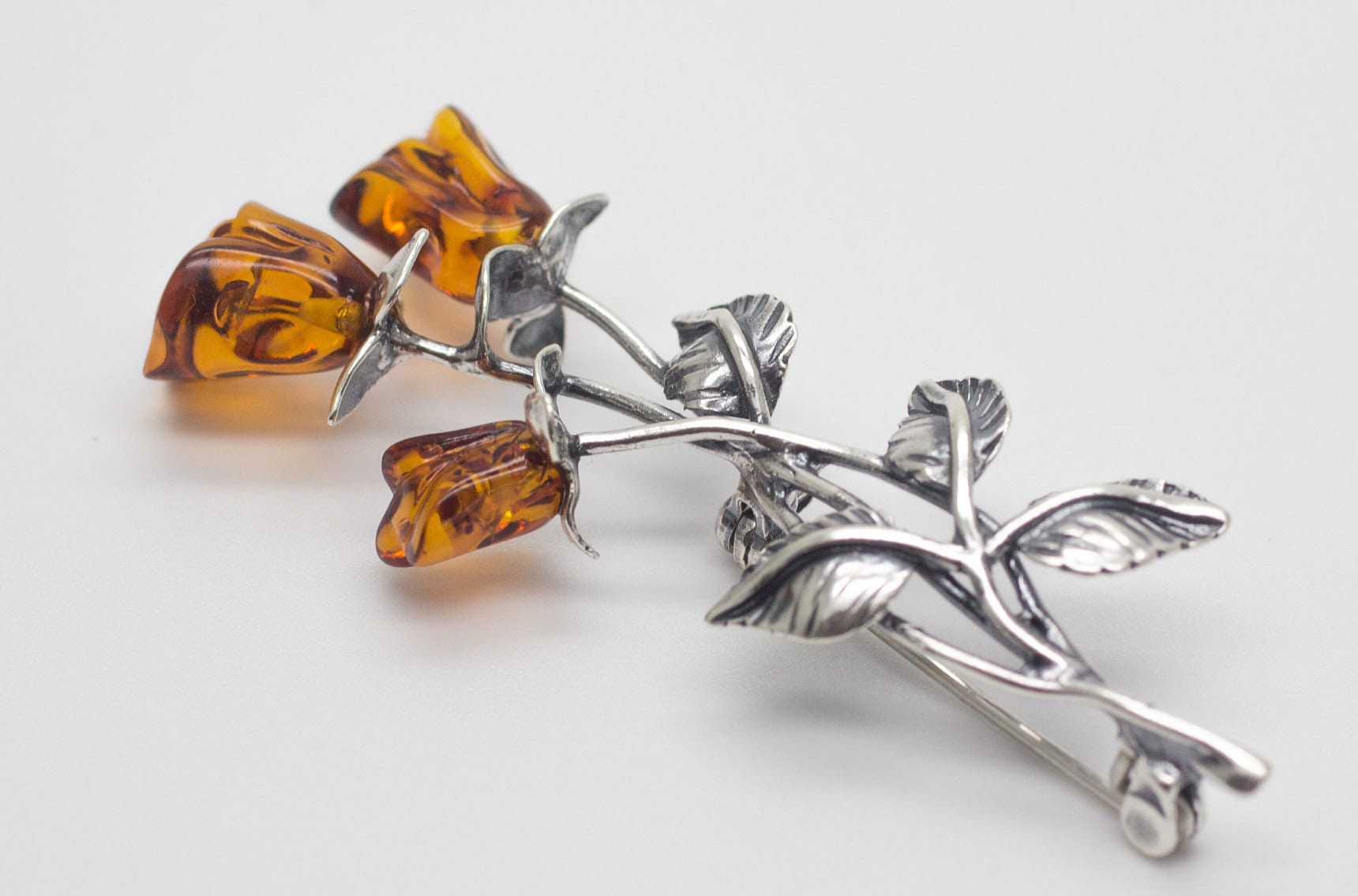 Broche En Argent Massif Et Ambre - Pièce Artisanale Unique, Occasion, Magnifique Travail