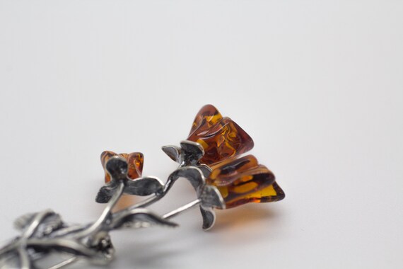 Broche En Argent Massif Et Ambre - Pièce Artisanale Unique, Occasion, Magnifique Travail