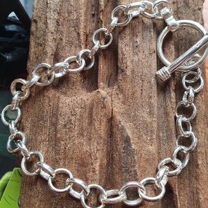 Chunky Sterling Silver Bracelet T Bar Toggle Clasp Extra Small Size or Extra Large Bracelet 925