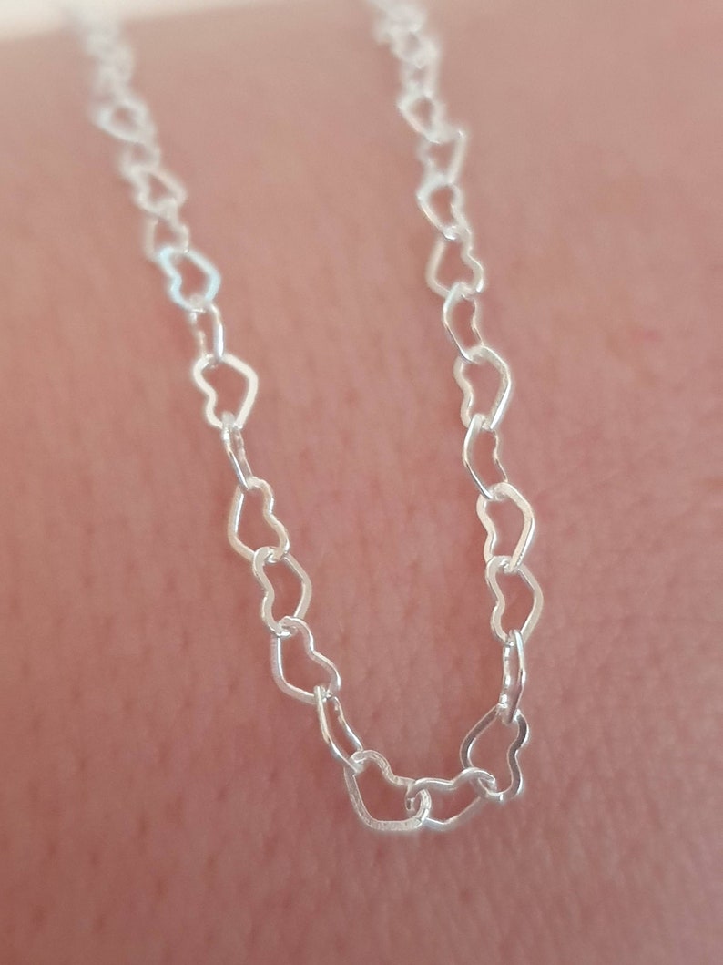 Heart Anklet Sterling zilver 8 9 10 11 12.5 Verstelbare Pretty Hearts Ankle Chain Hallmarked. Extra Large Anklet & Slim Ankle Chain afbeelding 7