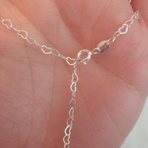 Heart Anklet Sterling zilver 8 9 10 11 12.5 Verstelbare Pretty Hearts Ankle Chain Hallmarked. Extra Large Anklet & Slim Ankle Chain afbeelding 9