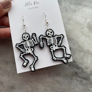 Dancing Skeleton Earrings, Halloween Jewellery, Acrylic Earrings, Gifts for Ghouls, Lightweight Earrings