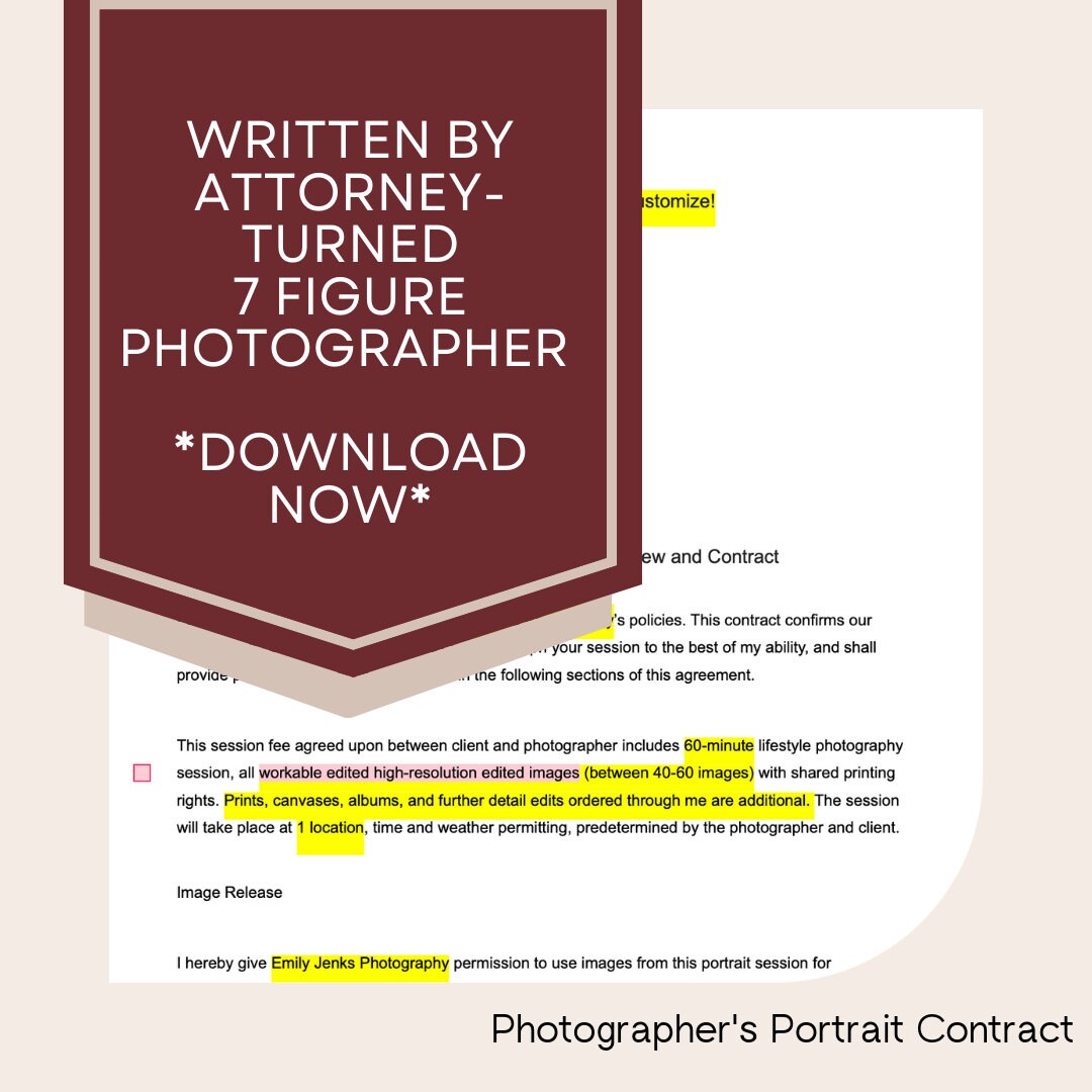 Portrait Photography Contract Template for Photographers Customizable ...
