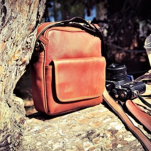 Genuine Leather Crossbody Bag For Men/Brown Leather Shoulder Bag