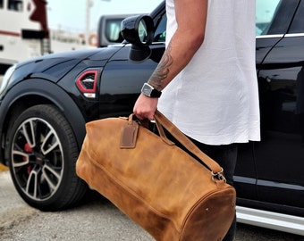 Handgefertigte Leder Reisetasche für Männer, Große Duffle Weekend Tasche, Vollnarbenleder Gepäck für Kurztrips