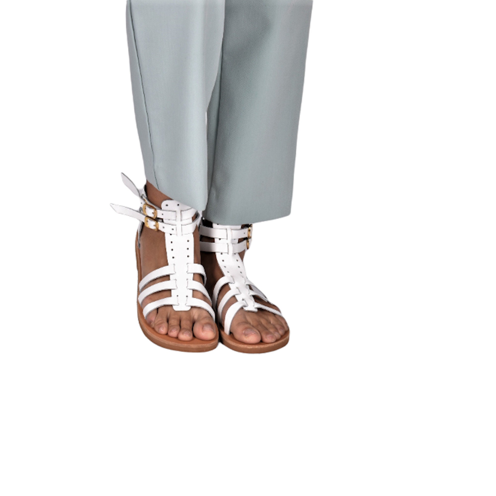 White leather sandal with many straps/Ankle Strap Sandals For Women/Handcrafted Sandals With Cuffs Made In Greece