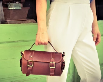 Small Barrel Bag/Crossbody Bag Purse/Leather Cylinder Bag/Circle Bag/Round Leather Shoulder Bag Made In Greece