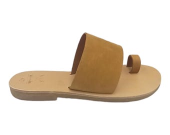 Sandalias de nobuk con suela de cuero/Sandalias griegas con puntera y suela de cuero
