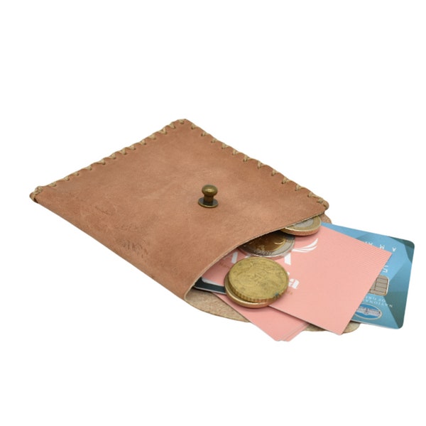 Portefeuille en cuir pour pièces de monnaie/sac à main en cuir nubuck beige/étui à pièces fabriqué à la main/petit portefeuille en cuir