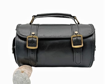 Small Barrel Bag/Crossbody Bag Purse/Leather Cylinder Bag/Circle Bag/Round Leather Shoulder Bag Made In Greece