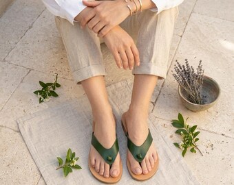 Infradito in pelle dorata/Sandali in pelle stile greco/Suola naturale traspirante