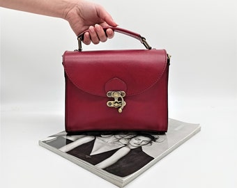 Burgundy Leather Satchel Bag, Elegant Bordeaux Handbag with Top Handle, Vintage Style Crossbody Purse, Professional Dark Red Work Bag