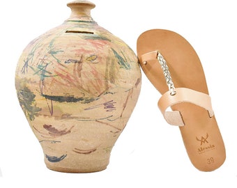 Women's Sandals/Greek Leather Sandals With Braid/Natural Color Made In Greece