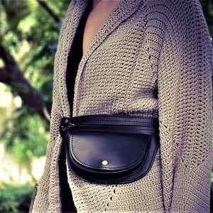 Zwart lederen heuptas/leer grappig pack/tassen voor taille/lederen heuptas voor dames/Sac en cuir pour femme