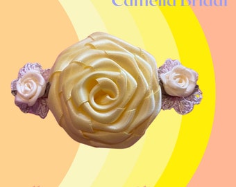 Yellow and White Rosette Hair Clip