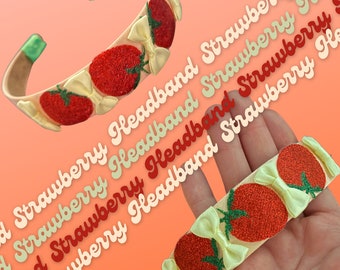 Glitter Strawberry and Satin Bow Headband, by Camelia Bridal
