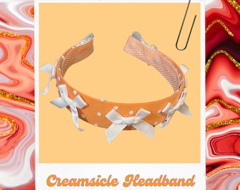 Orange and White Polkadot Headband with Satin Bows, by Camelia Bridal