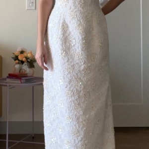 1990s Gloria Vanderbilt Column-style, Sequin, Lace, and Pearl