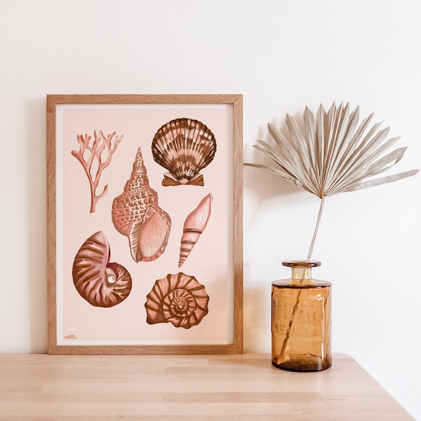 Shell Art Print, Bohemian Wall Art, Nautical Home Decor, Illustrated Shell Print,Seaside Poster, Beach House Art, Coastal Print