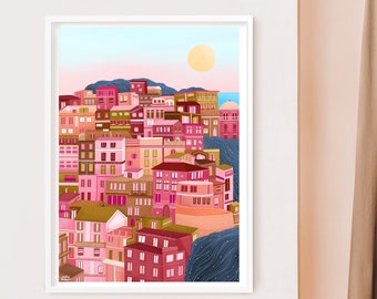 Manarola Magic Print, Cinque Terre Print, Italian Riviera Coastline, Italy Art Print, Sunrise Art Print, Architecture Print, Italy Poster,