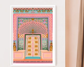 Lotus Gate Print, Jaipur Print, Jaipur Art Work, India Art work, Lotus Gate illustration, india Poster, India Wall Art, City Print,
