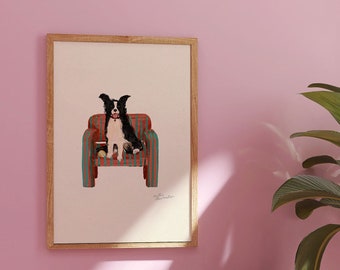 Collie Print | Hunde auf Stühlen Kollektion | 5 x 7 Zoll / A5 / A4 / A3