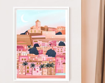 Ibiza Old Town Print, Dalt Vila Art, Spain Wall Art, Ibiza Poster, Ibiza Old Town Harbour