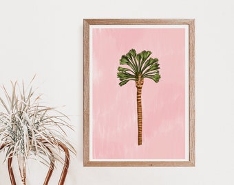 Palm Tree Print, Pink Palm Wall Art, Tropical Wall Decor
