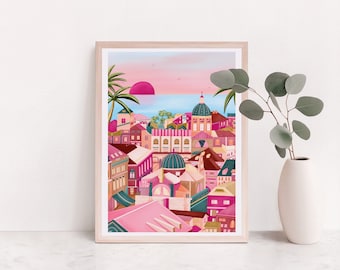Pink Dubrovnik, Croatia Print, Summer Travel Print, Dubrovnik Artwork