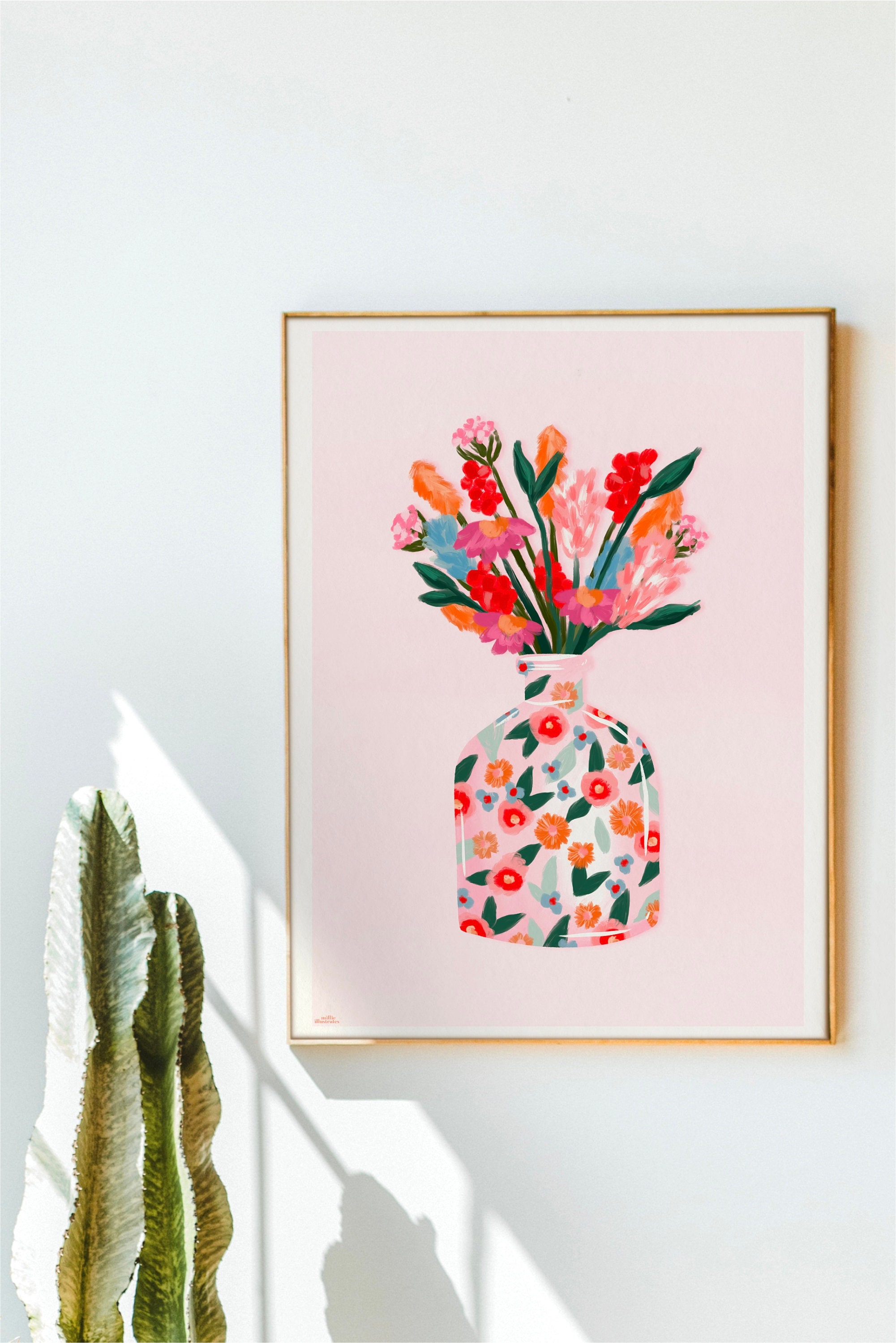 Floral Art Print Bright Florals Vase Print Abstract Floral - Etsy