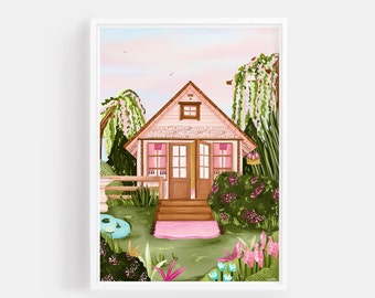 Summer Garden Print, Floral Print, Summertime Artwork, English Cottage, Gardeners Gift