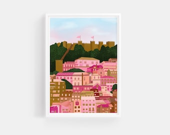 Lisbon Print, Lisbon Wall Art, Architecture Art, Lisbon Poster, Portugal Art, Portugal Wall Art, Travel Art, Building Poster, Pink Wall Art