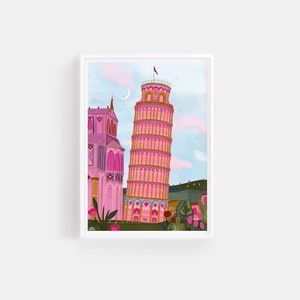 Pisa In Pink, Pisa Wall Art, Italy Art Print, Italy Wall Art, Pisa Poster, Leaning Tower Of Pisa, Travel Print, Italian Wall Art, Italy Art