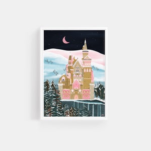 Schloss Neuschwanstein Print, Nachthimmel Schloss Kunst, Disney Schloss Poster, Deutsche Reisekunst, Dornröschen Schloss, Schloss Poster, Sternenhimmel