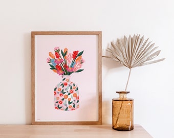 Floral Art Print, Bright Florals, Vase Print, Abstract Floral